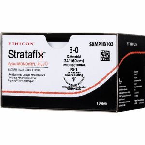 J&J Ethicon Stratafix Spiral Monocryl 3-0 Suture With PS-1 24mm 3/8 Circle Needle 60cm SXMP1B103 Box/12