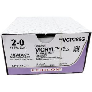J&J Ethicon Vicryl Plus 2-0 Suture With Ligapak Reel Needle 135cm VCP286G Box/12