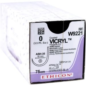 J&J Ethicon Vicryl 0 Suture With ASH-35 36mm J Needle 75cm W9221 Box/12