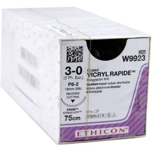 J&J Ethicon Vicryl Rapide 3-0 Suture With PS-2 19mm 3/8 Circle Needle 75cm W9923 Box/12