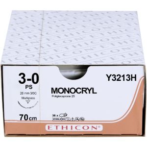 J&J Ethicon Monocryl 5-0 Suture With JRB-1 17mm 1/2 Circle Needle 70cm Y3213H Box/36