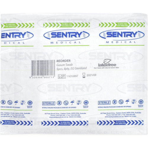 Sentry Medical Gauze Swab 8ply Sterile 7.5cm x 7.5cm GSR2322 - Box/50