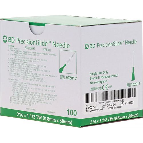 BD Hypodermic Needles 21G x 38mm 302017 Box/100