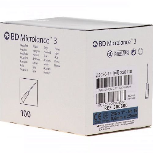 BD Hypodermic Needle 23G X 25mm Thin Blue 300800 Box/100