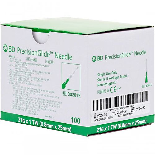 BD Hypodermic Needle 21G x 25mm 302015 Box/100
