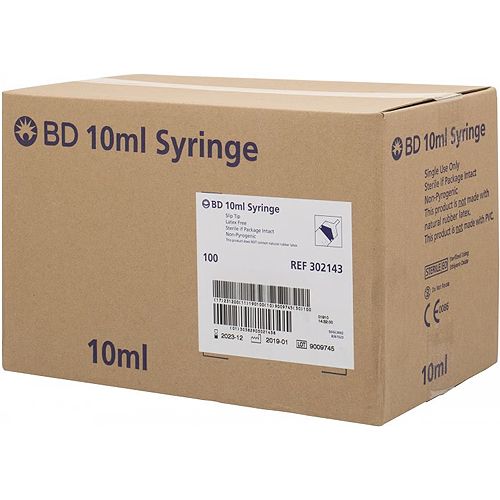 BD Syringes 10mL Luer Slip 302143 Box/100