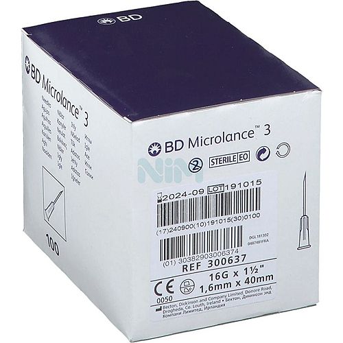 BD Hypodermic Needle 16G x 40mm 300637 Box/100
