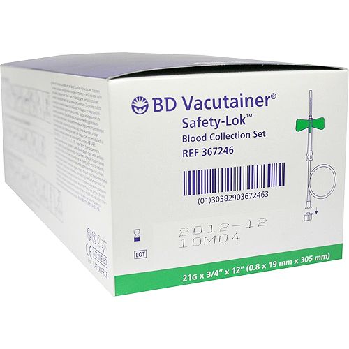 BD Vacutainer SafetyLok Blood Collection Set 21G Green 367246 Box/50